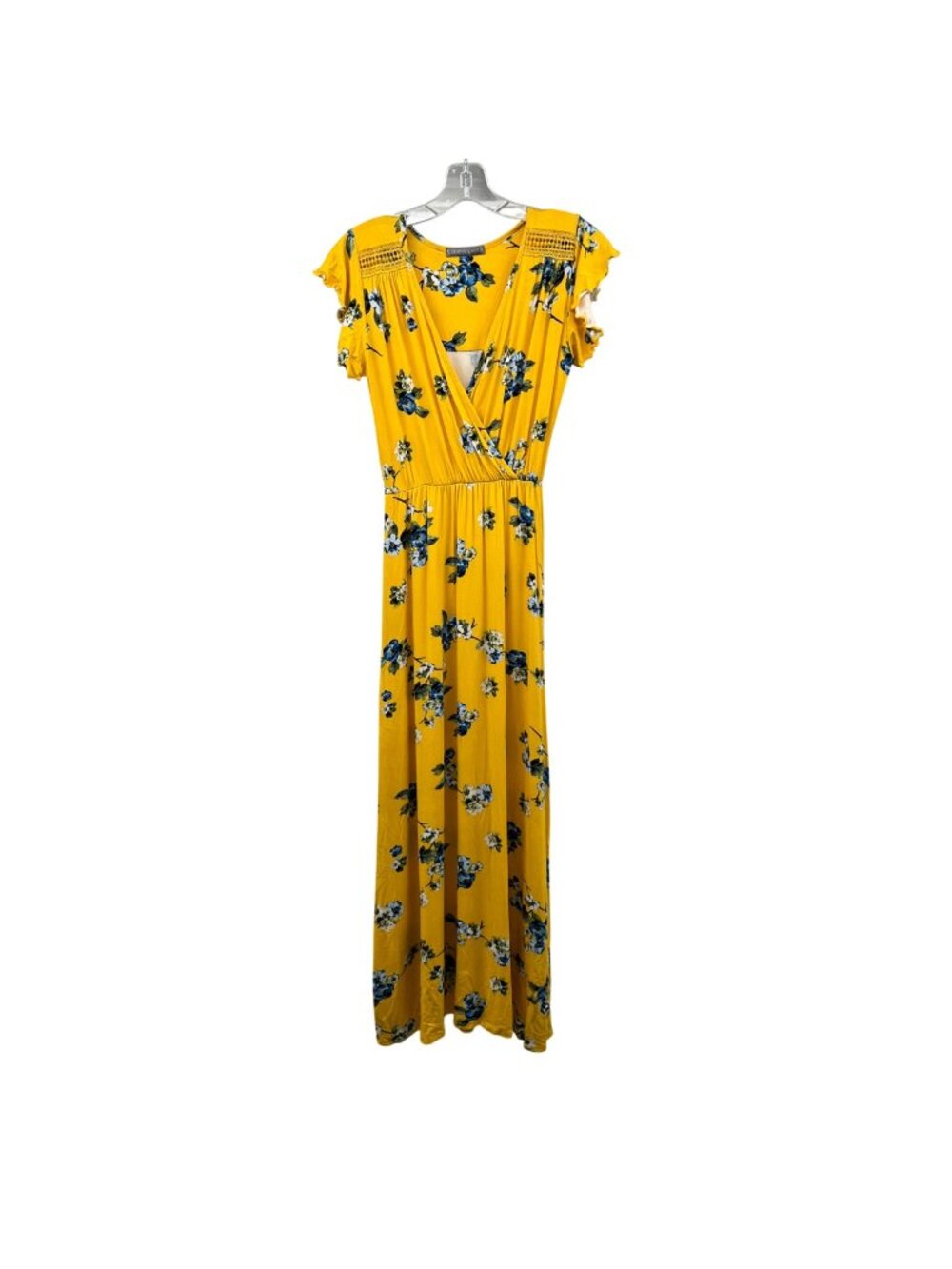 Loveappella Floral Maxi Dress Yellow/Multi Surplice Cap Sleeve Size XS